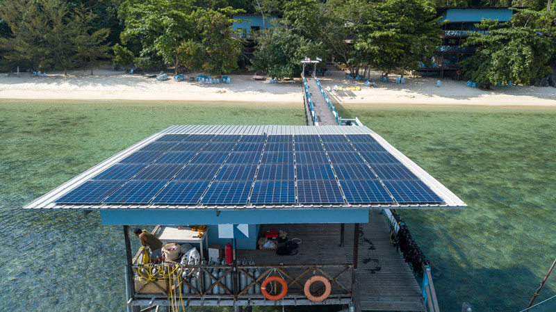 A small Swimsol rooftop PV system on a boat pier building in Malaysia