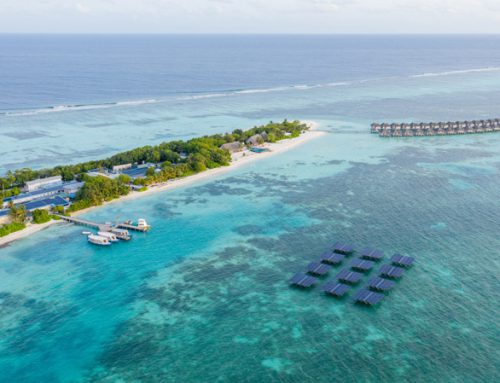 Floating offshore solar panels at LUX* Resort,  Maldives