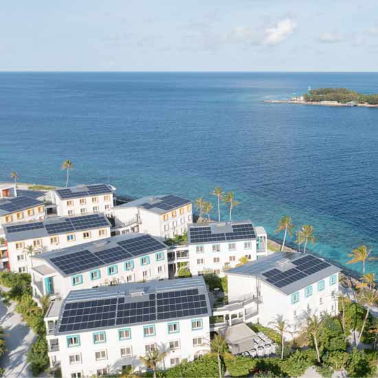 Beautiful solar power installation on staff buildings at Fari Campus island