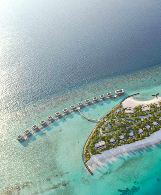 Beautiful solar power installation on water villas at Patina resort in the Maldives