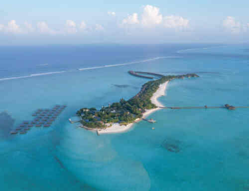 Floating solar panel array at sea, TAJ Exotica, Maldives